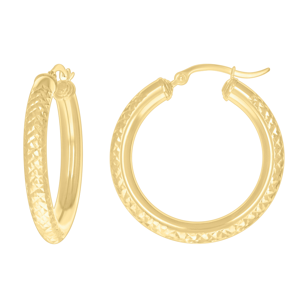 10kt 10k  Gold Women Rnd Tube Diamond-cut Patterned Fancy Hoop Earrings 4mm-31